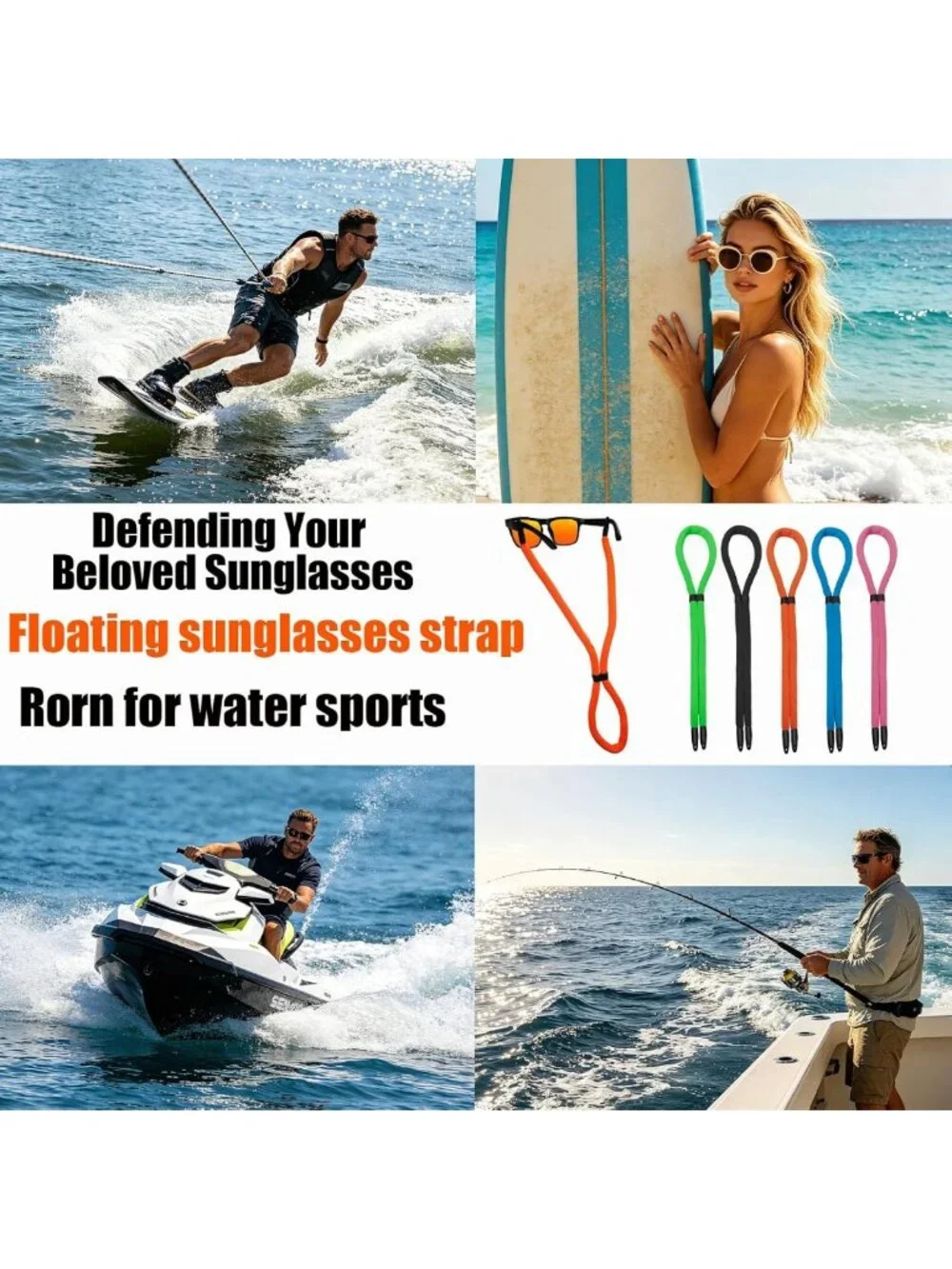 5PCS Floating Sunglasses Strap - Side-Clip Glasses Holder for Water Sports